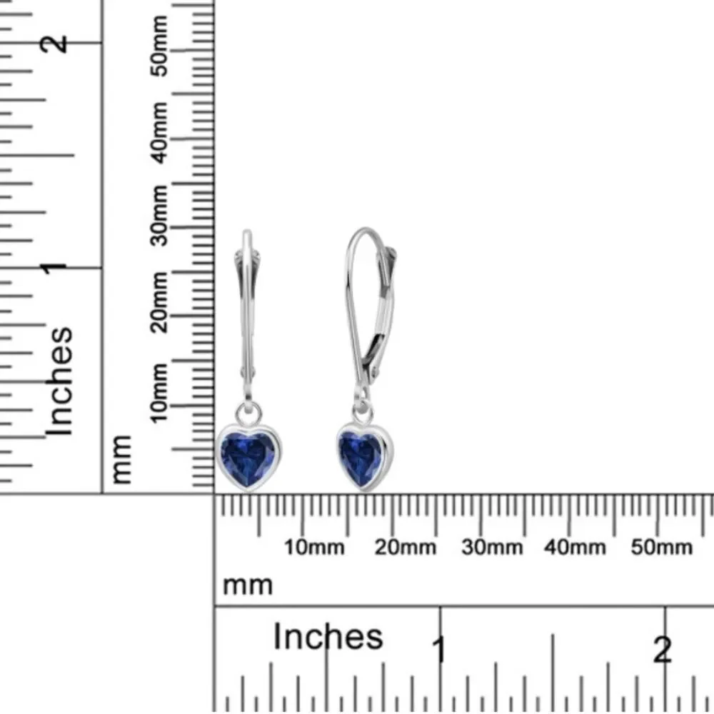 925 Sterling Silver 1.60 Cttw Blue Sapphire Heart Leverback Drop Earrings